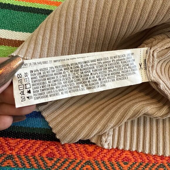 Forever 21 Rib Knit Halter Crop Top in Cream with Black Athletic Stripe size L - Picture 5 of 6